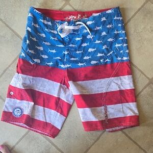 Pelagic Kids Swim Trunks - Red, White, and Blue